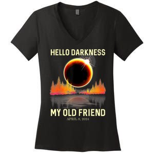 April 8 2024 Hello Darkness My Old Friend Eclipse Women's V-Neck T-Shirt