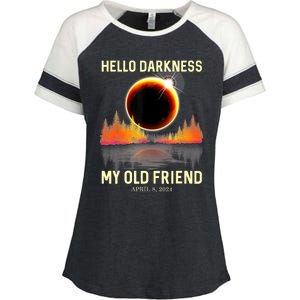 April 8 2024 Hello Darkness My Old Friend Eclipse Enza Ladies Jersey Colorblock Tee