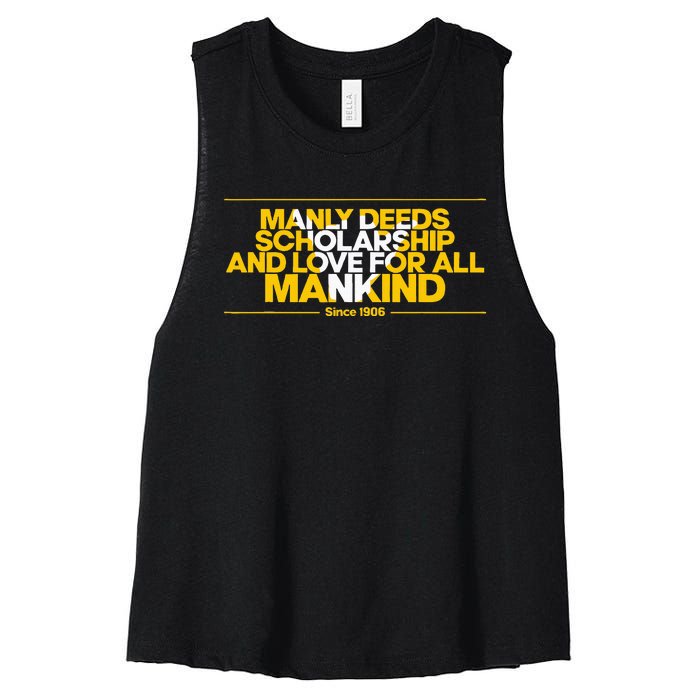 Alpha African 1906 Manly Deeds Scholarship Love Mankind Women's Racerback Cropped Tank