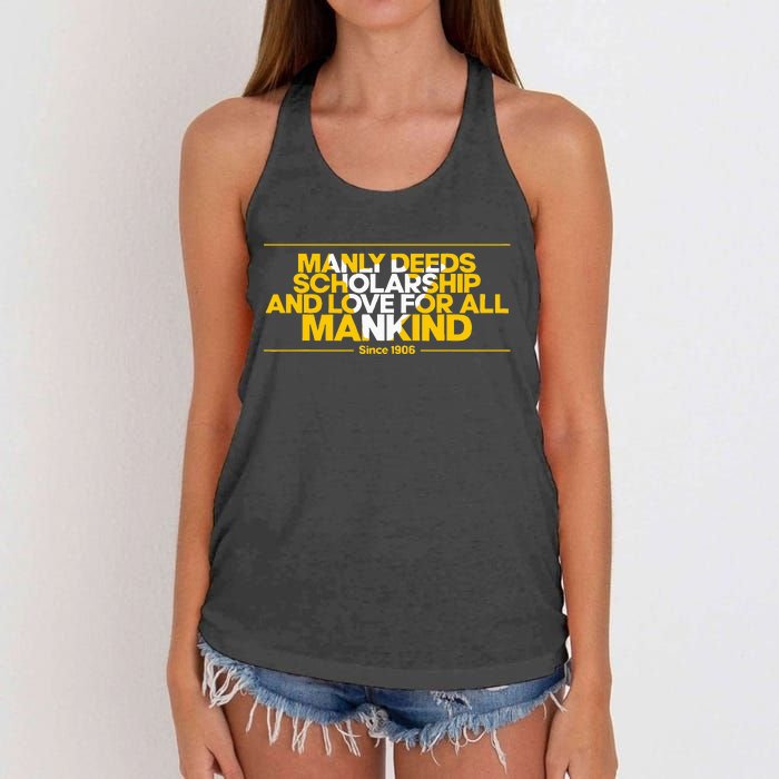 Alpha African 1906 Manly Deeds Scholarship Love Mankind Women's Knotted Racerback Tank