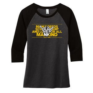 Alpha African 1906 Manly Deeds Scholarship Love Mankind Women's Tri-Blend 3/4-Sleeve Raglan Shirt