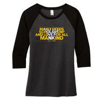 Alpha African 1906 Manly Deeds Scholarship Love Mankind Women's Tri-Blend 3/4-Sleeve Raglan Shirt