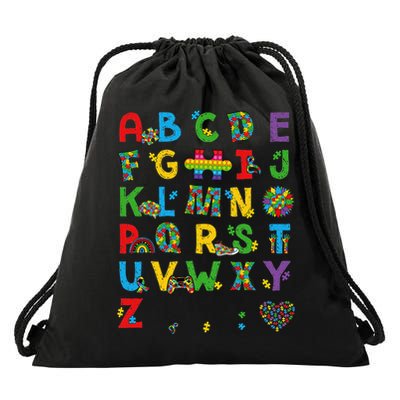 Autism Awareness 2025 Alphabet Drawstring Bag