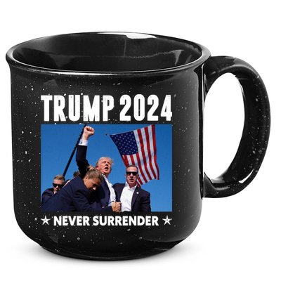 Assassination Attempt 2024 Never Surrender Trump Shot 15oz Campfire Ceramic Mug