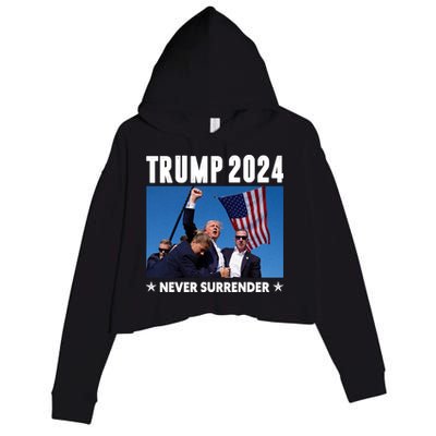 Assassination Attempt 2024 Never Surrender Trump Shot Crop Fleece Hoodie