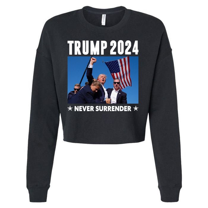 Assassination Attempt 2024 Never Surrender Trump Shot Cropped Pullover Crew