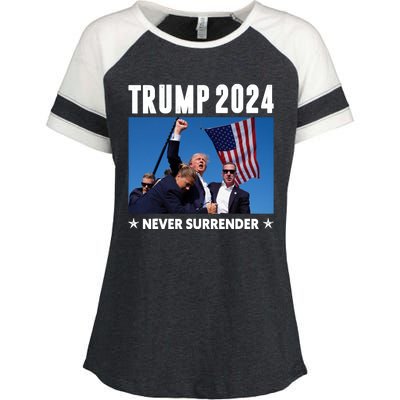 Assassination Attempt 2024 Never Surrender Trump Shot Enza Ladies Jersey Colorblock Tee