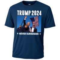 Assassination Attempt 2024 Never Surrender Trump Shot Cooling Performance Crew T-Shirt