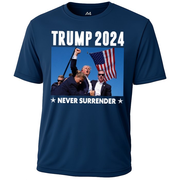 Assassination Attempt 2024 Never Surrender Trump Shot Cooling Performance Crew T-Shirt