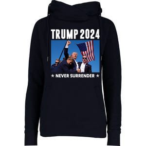 Assassination Attempt 2024 Never Surrender Trump Shot Womens Funnel Neck Pullover Hood