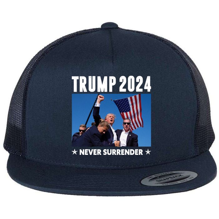 Assassination Attempt 2024 Never Surrender Trump Shot Flat Bill Trucker Hat