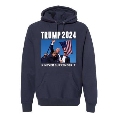 Assassination Attempt 2024 Never Surrender Trump Shot Premium Hoodie