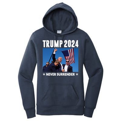 Assassination Attempt 2024 Never Surrender Trump Shot Women's Pullover Hoodie