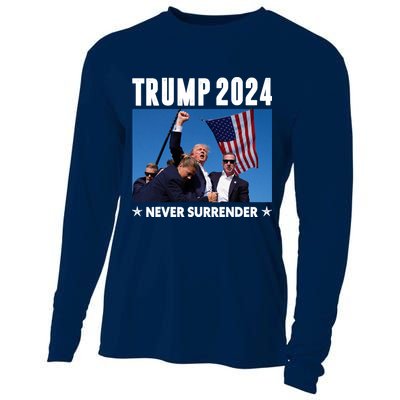 Assassination Attempt 2024 Never Surrender Trump Shot Cooling Performance Long Sleeve Crew