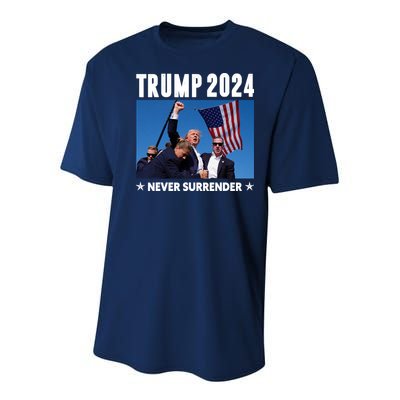 Assassination Attempt 2024 Never Surrender Trump Shot Youth Performance Sprint T-Shirt