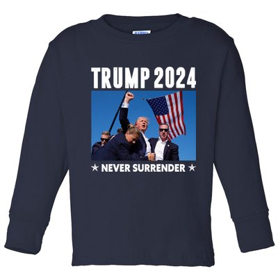 Assassination Attempt 2024 Never Surrender Trump Shot Toddler Long Sleeve Shirt