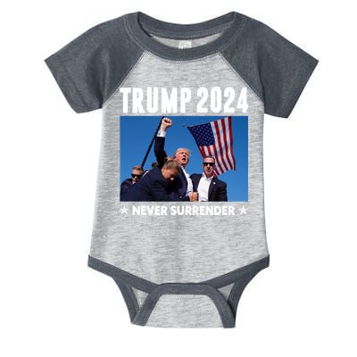 Assassination Attempt 2024 Never Surrender Trump Shot Infant Baby Jersey Bodysuit