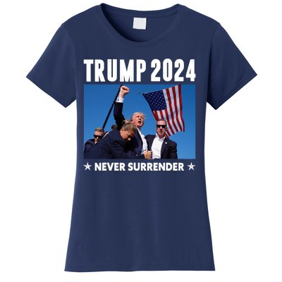 Assassination Attempt 2024 Never Surrender Trump Shot Women's T-Shirt