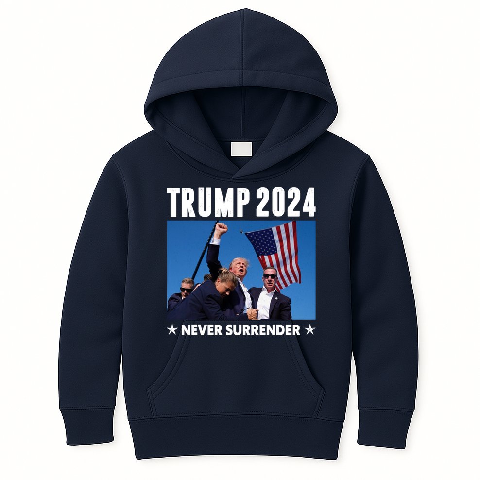 Assassination Attempt 2024 Never Surrender Trump Shot Kids Hoodie