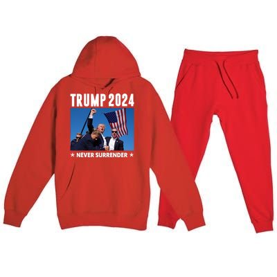 Assassination Attempt 2024 Never Surrender Trump Shot Premium Hooded Sweatsuit Set