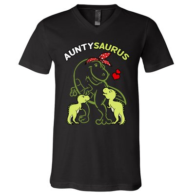 Auntysaurus Aunty 2 Dinosaur Aunt & Uncles Day V-Neck T-Shirt