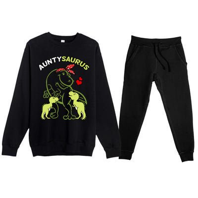 Auntysaurus Aunty 2 Dinosaur Aunt & Uncles Day Premium Crewneck Sweatsuit Set