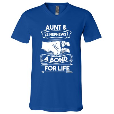 Aunt And 2 Nephews A Bond For Life Aunts Nieces Cool Gift V-Neck T-Shirt