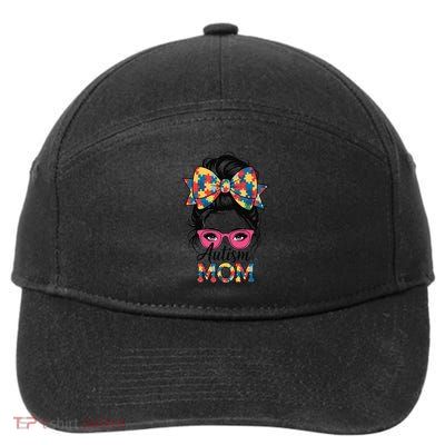 Autism Awareness 2025 Autism Mom Coquette Bow Puzzle 7-Panel Snapback Hat