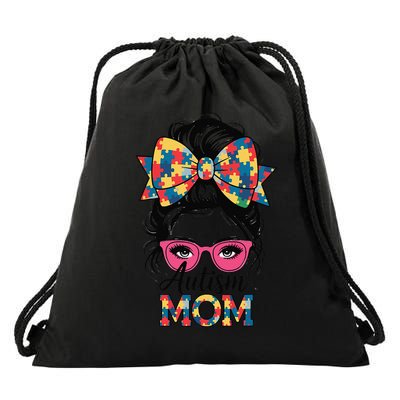 Autism Awareness 2025 Autism Mom Coquette Bow Puzzle Drawstring Bag