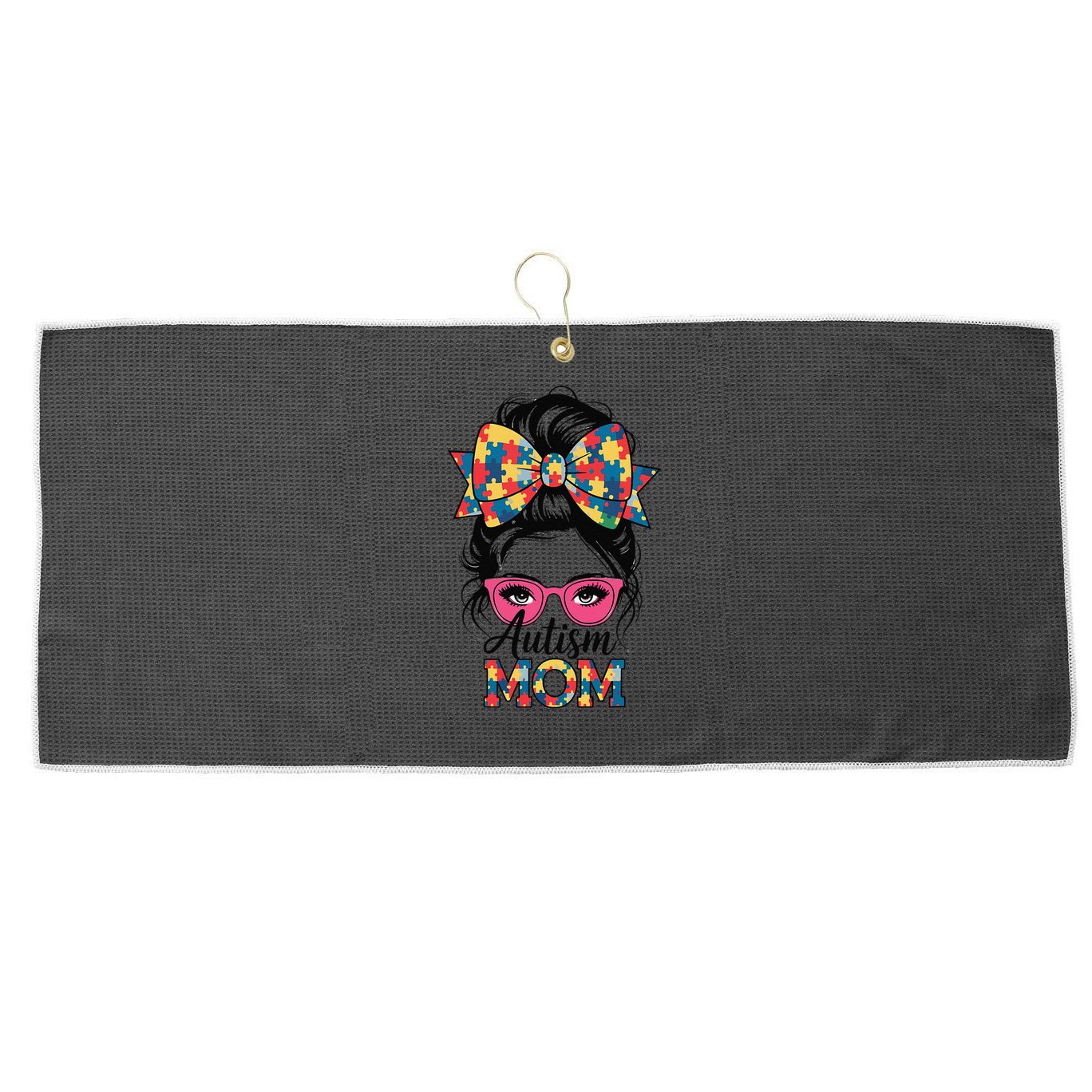 Autism Awareness 2025 Autism Mom Coquette Bow Puzzle Large Microfiber Waffle Golf Towel