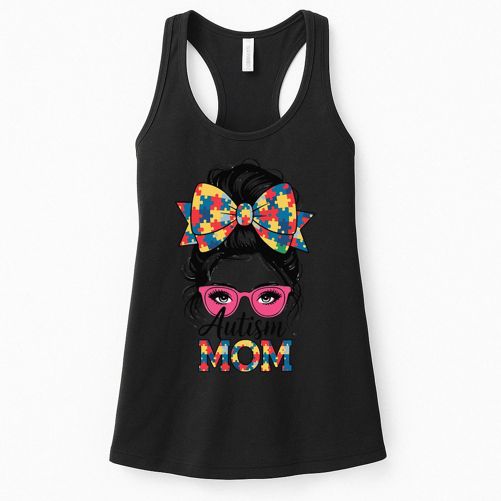 Autism Awareness 2025 Autism Mom Coquette Bow Puzzle Womens Tank Top