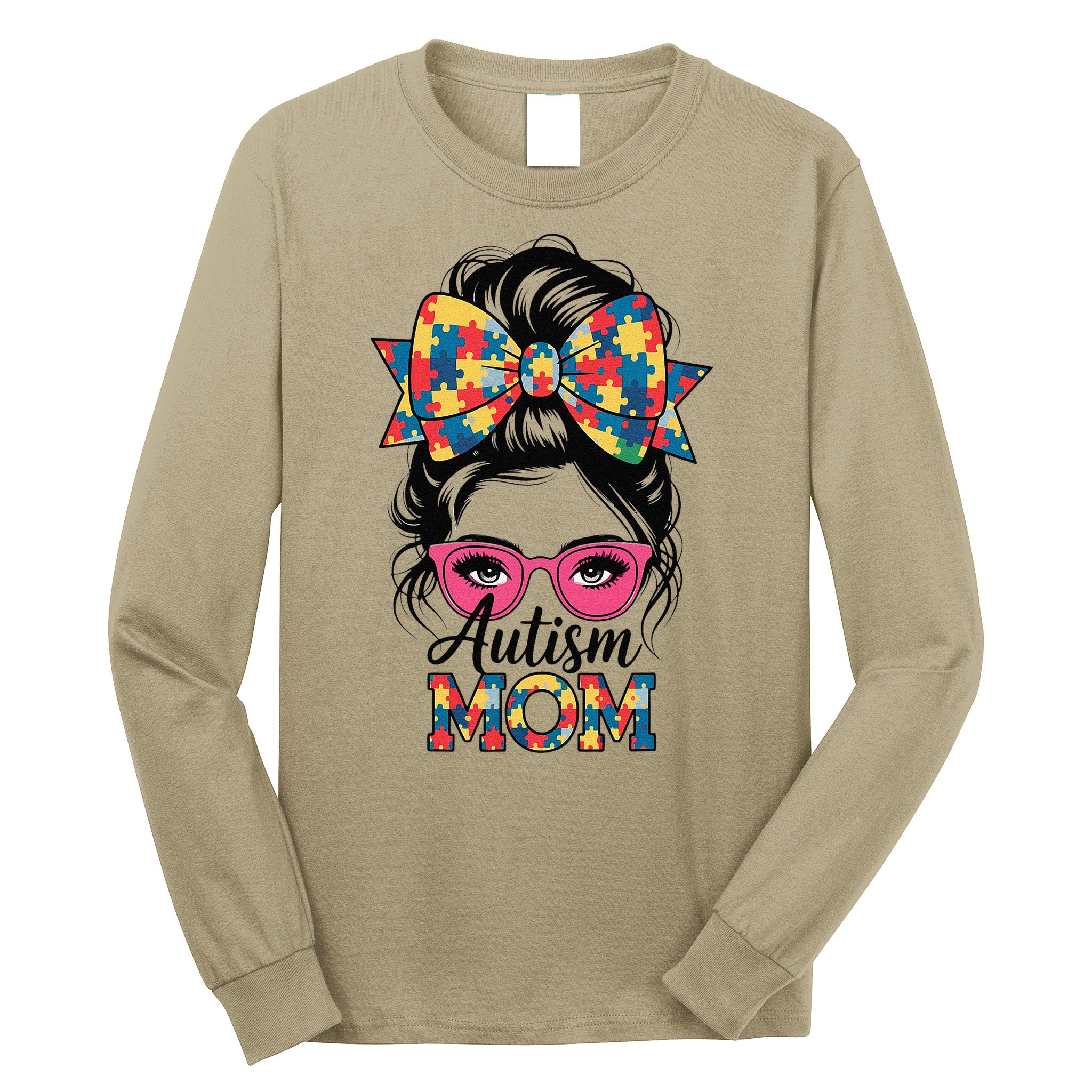 Autism Awareness 2025 Autism Mom Coquette Bow Puzzle Long Sleeve Shirt