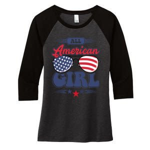 All American 4th Of July Family Matching Women's Tri-Blend 3/4-Sleeve Raglan Shirt