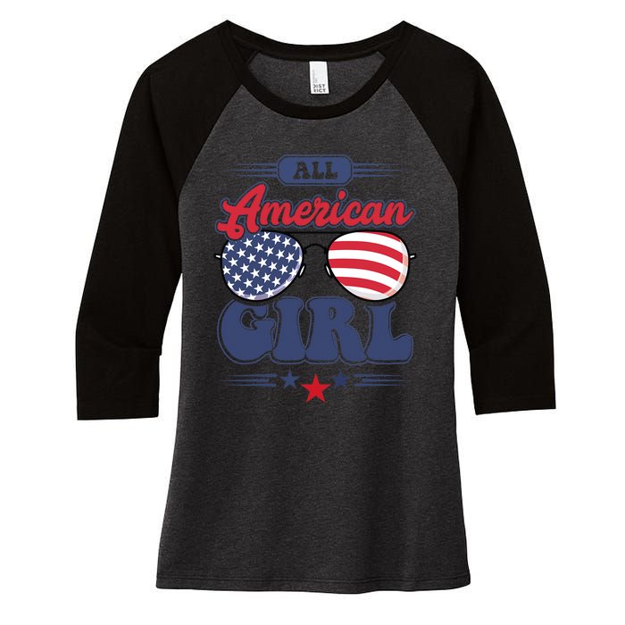 All American 4th Of July Family Matching Women's Tri-Blend 3/4-Sleeve Raglan Shirt