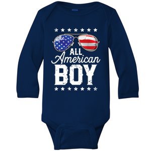 All American 4th Of July Sunglasses Gift Baby Long Sleeve Bodysuit