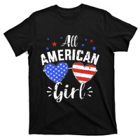 All american 4th of July girl with sunglasses and US flag T-Shirt