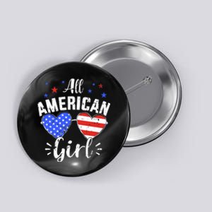 All american 4th of July girl with sunglasses and US flag Button