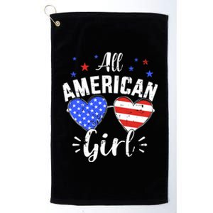 All american 4th of July girl with sunglasses and US flag Platinum Collection Golf Towel