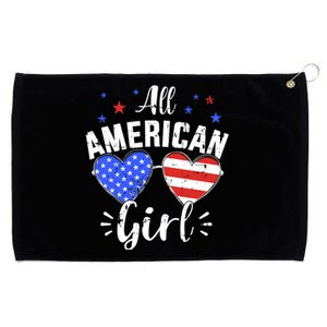 All american 4th of July girl with sunglasses and US flag Grommeted Golf Towel