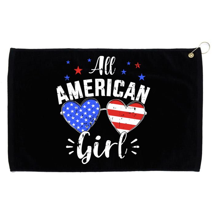 All american 4th of July girl with sunglasses and US flag Grommeted Golf Towel