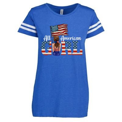 All American 4th Of July American Flag Daughter Usa Great Gift Enza Ladies Jersey Football T-Shirt