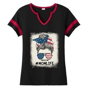 All American 4th Of July Meaningful Gift Mom Messy Bun Usa Gift Ladies Halftime Notch Neck Tee