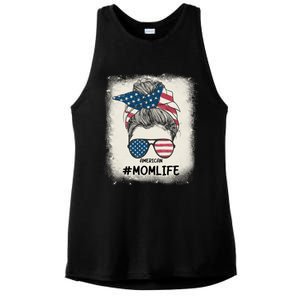 All American 4th Of July Meaningful Gift Mom Messy Bun Usa Gift Ladies PosiCharge Tri-Blend Wicking Tank