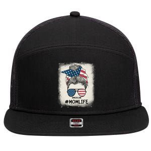 All American 4th Of July Meaningful Gift Mom Messy Bun Usa Gift 7 Panel Mesh Trucker Snapback Hat