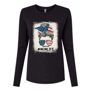 All American 4th Of July Meaningful Gift Mom Messy Bun Usa Gift Womens Cotton Relaxed Long Sleeve T-Shirt