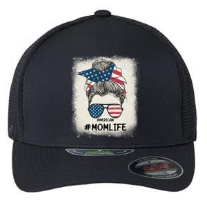 All American 4th Of July Meaningful Gift Mom Messy Bun Usa Gift Flexfit Unipanel Trucker Cap