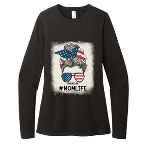 All American 4th Of July Meaningful Gift Mom Messy Bun Usa Gift Womens CVC Long Sleeve Shirt