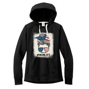 All American 4th Of July Meaningful Gift Mom Messy Bun Usa Gift Women's Fleece Hoodie