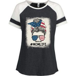 All American 4th Of July Meaningful Gift Mom Messy Bun Usa Gift Enza Ladies Jersey Colorblock Tee