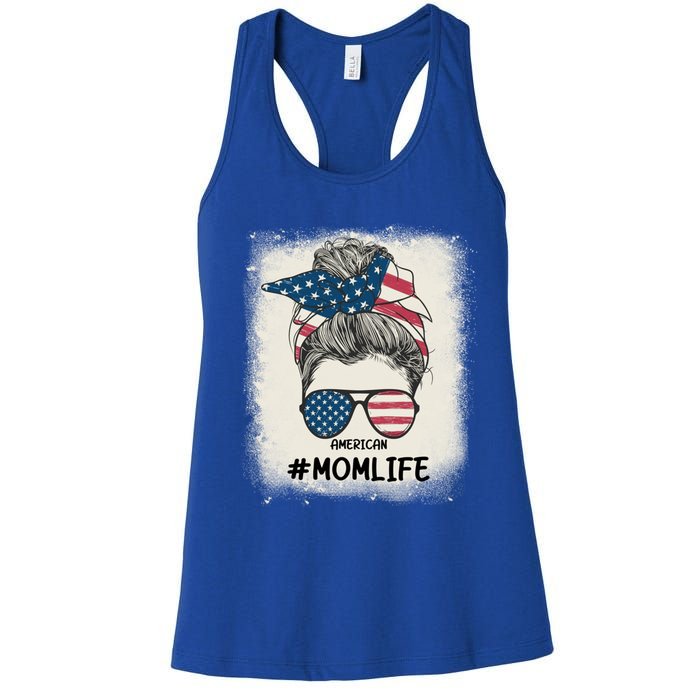 All American 4th Of July Meaningful Gift Mom Messy Bun Usa Gift Women's Racerback Tank